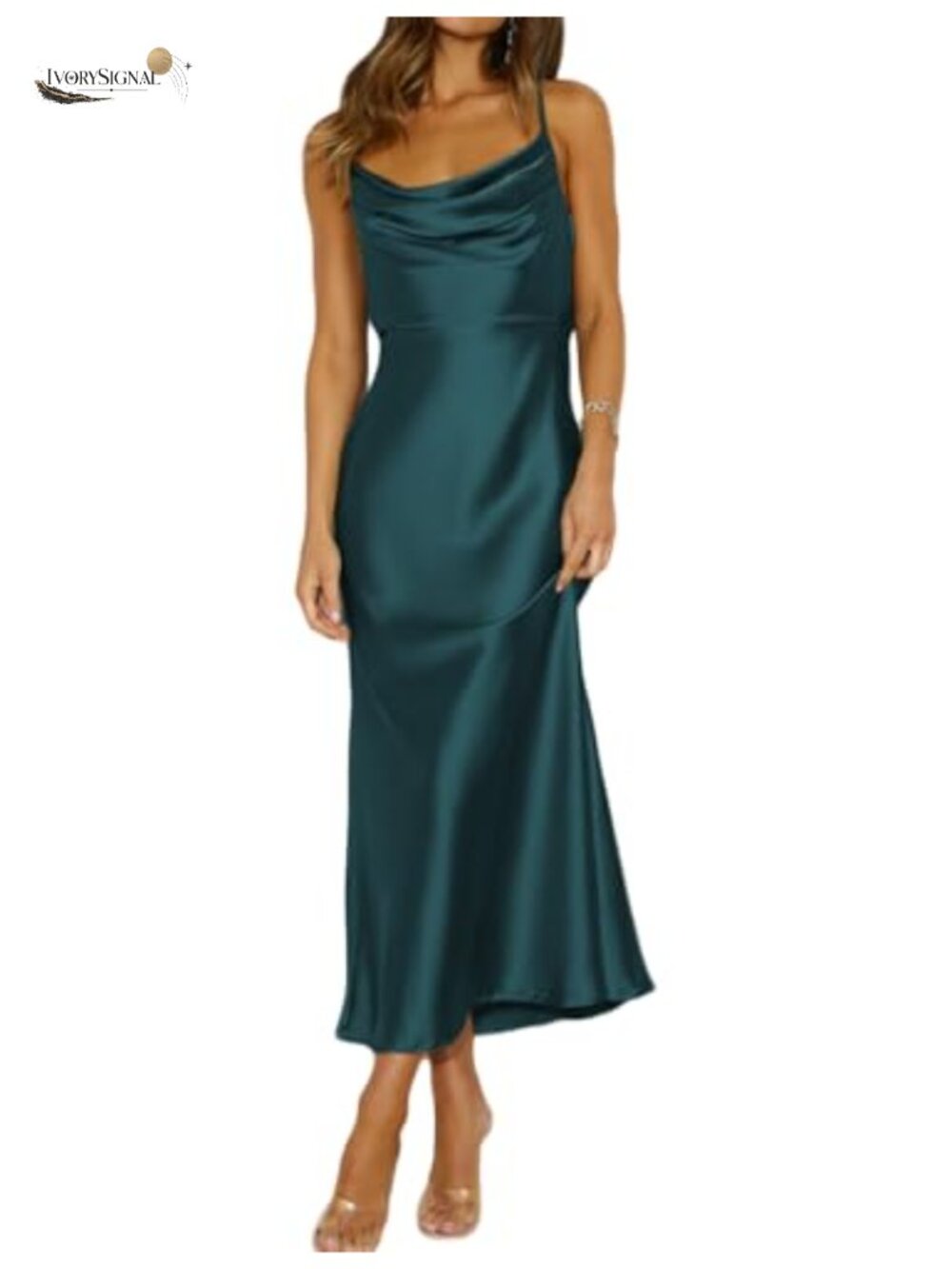 Satin Cowl Neck Backless Midi Dress Wedding Guest Silk